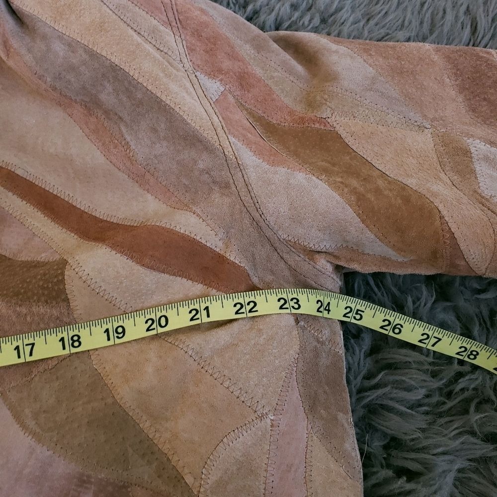 Leather Patchwork‎ Shearling Lined Oversized Button Front Hooded Coat - Picture 14 of 14